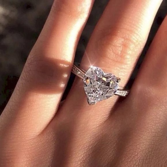 *NEW 925 Sterling Silver Diamond Heart Ring - Picture 1 of 5